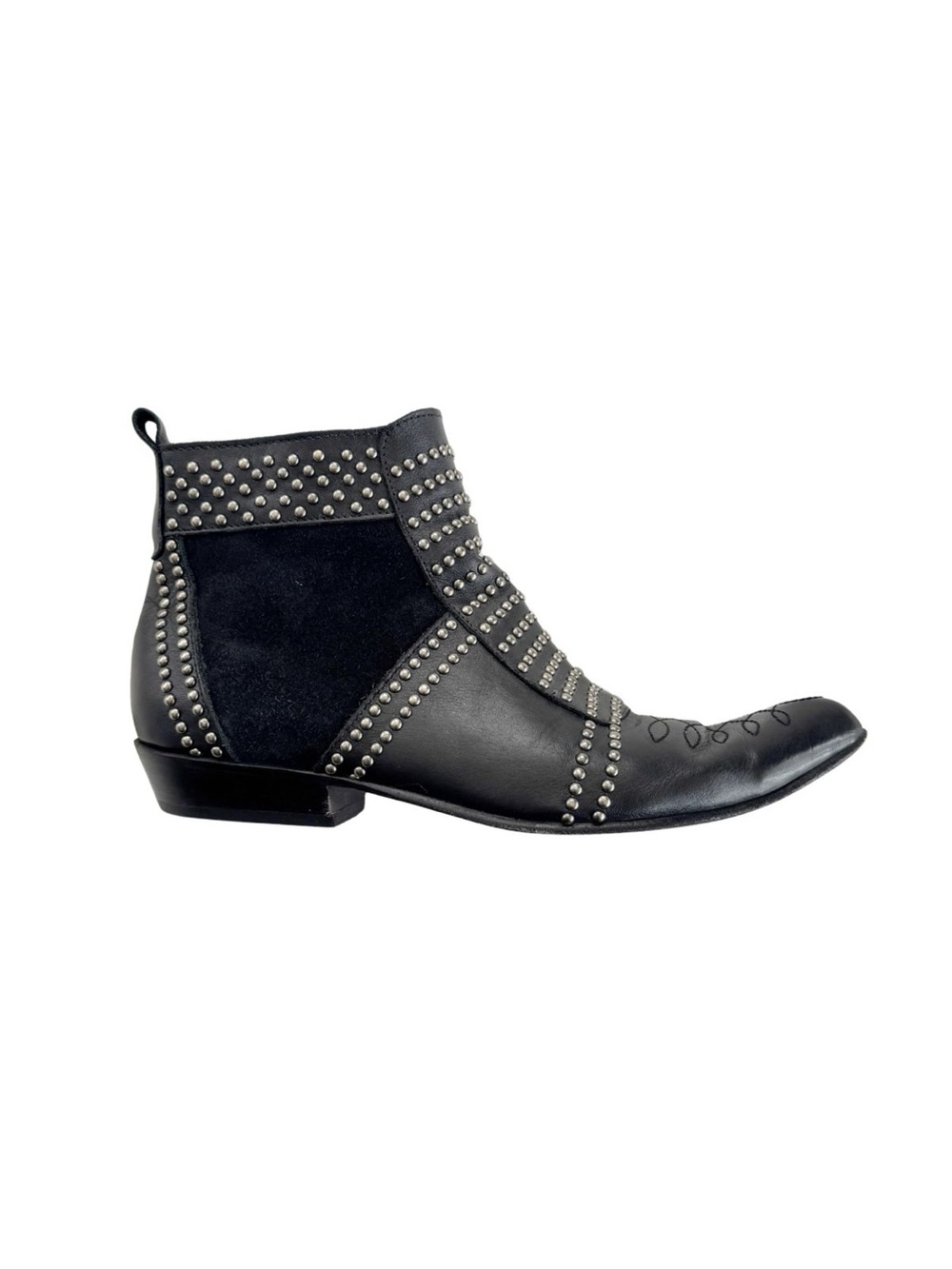Anine Bing Charlie Studded Black Leather & Suede Side Zip Flat Ankle Boots